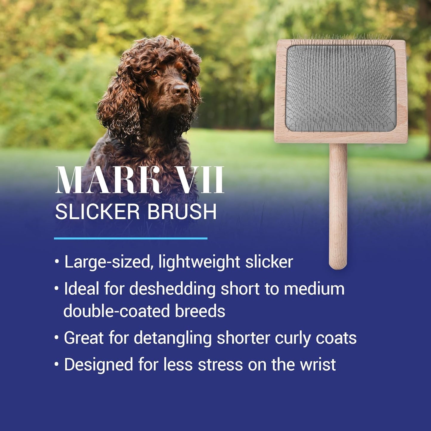 Chris Christensen Mark III Slicker Brush for Dogs, 12mm Pins, Groom Like a Pro, Handcrafted Lightweight Beechwood Ergonomic Handle, Stainless Steel Pins, A5III Medium. Made in Germany.