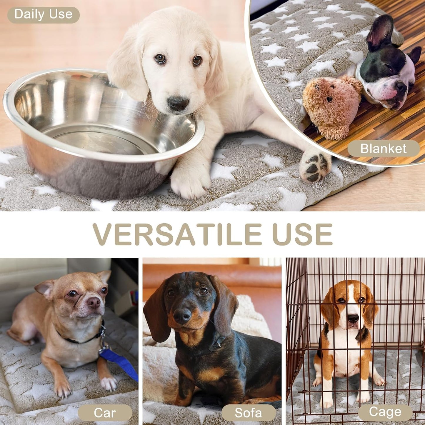 VitalCozy 4 Pcs Dog Crate Pads, Ultra Soft Warm Washable Anti-Slip Kennel Bed Mat for Pets, Reversible, Replaceable, Cage Liner for Small Medium Large Dogs and Cats (18 x 24 x 1.6 Inch,Star,Gray)