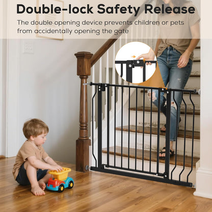 29-43" Baby Gate for Stairs, Baby Safety Essentials, Auto Close Gate for Doorways, Easy Install Pressure Mounted Dog Gate Indoor, Pet Gates for Dogs, White