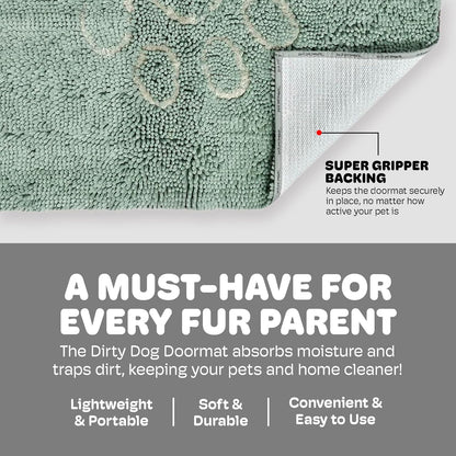 Dog Gone Smart Dirty Dog Doormat - Fast Drying Rug with Super Gripper Backing for Clean Floors - Super Absorbent and Machine Washable Mat for Muddy Paws - Grey