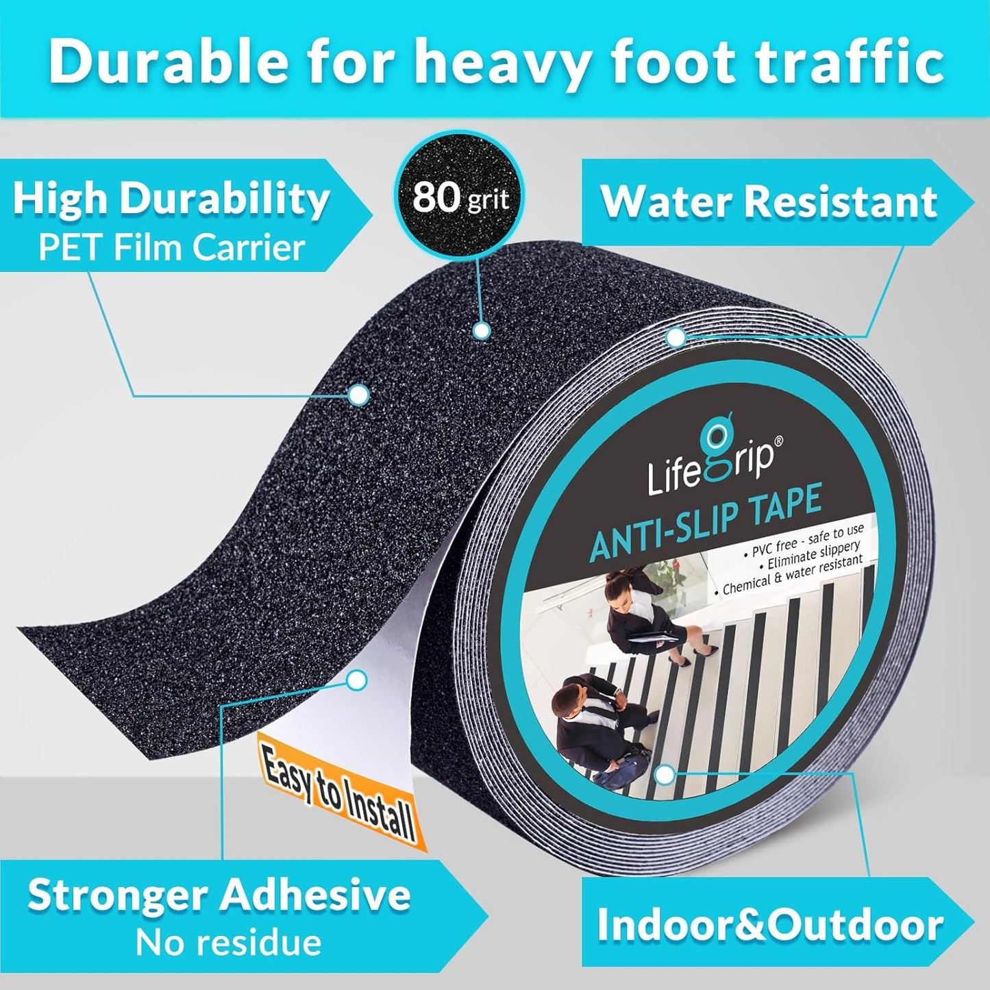 LifeGrip Anti Slip Transparent Anti Slip Tape, 4 inch by 30 feet, Non-Slip Traction Grip Tape to Tubs, Boats, Stairs, Clear, Soft, Comfortable for Bare feet (4" X 30')