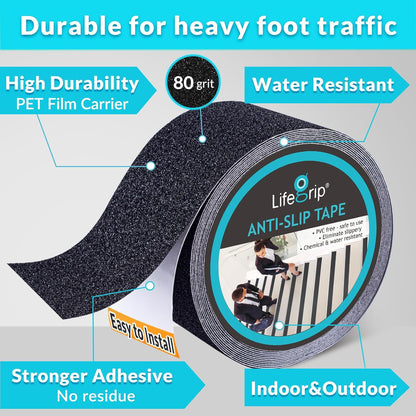 LifeGrip Anti Slip Transparent Anti Slip Tape, 4 inch by 30 feet, Non-Slip Traction Grip Tape to Tubs, Boats, Stairs, Clear, Soft, Comfortable for Bare feet (4" X 30')