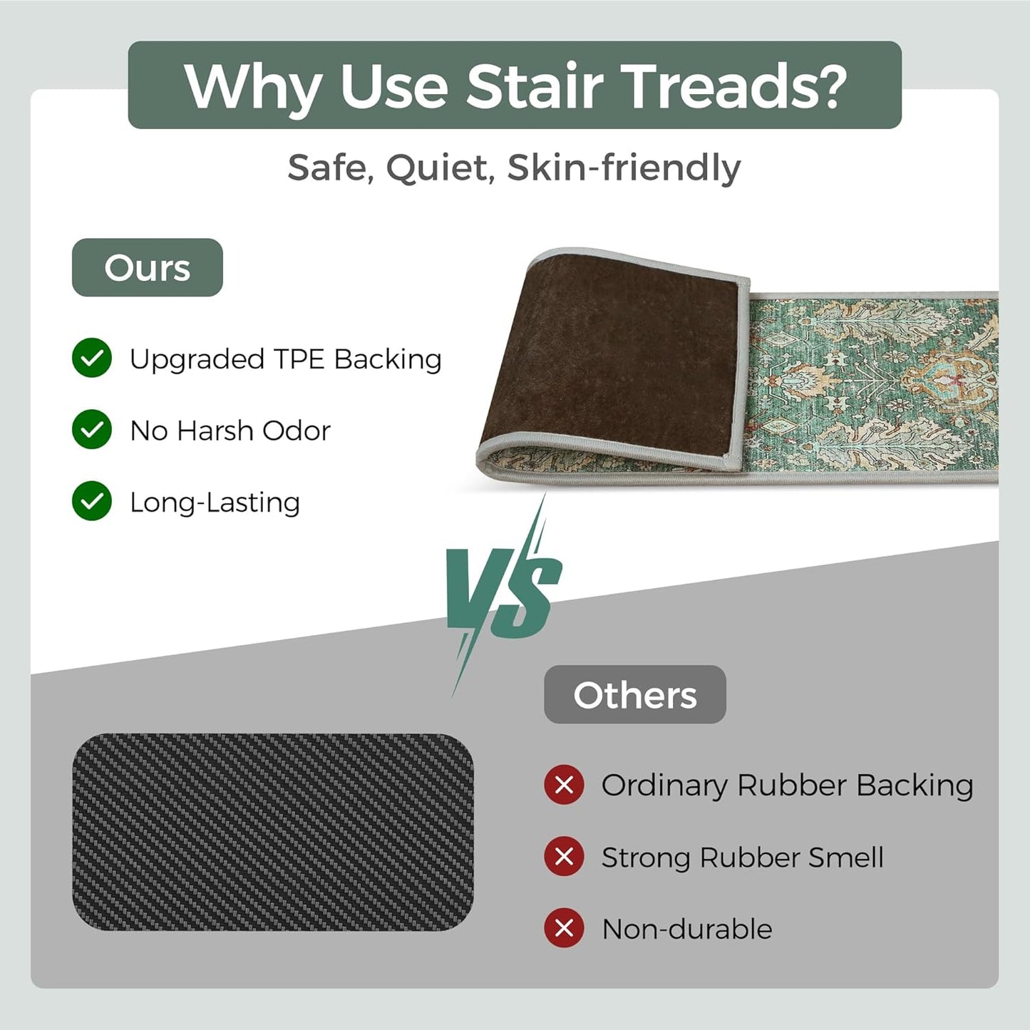sarben Non Slip Stair Treads for Wooden Steps 15PCS - 8"x30" Indoor Safety Carpet, Edging Mats with TPE Adhesive Backing, Pet and Elderly Friendly Stair Rugs (Taupe) - Colors A