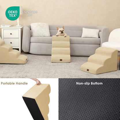 EHEYCIGA Curved Dog Stairs Ramp for High Beds 19.7" H, 4-Step Dog Steps for Small Dogs and Cats, Pet Stairs for High Bed Climbing, Non-Slip Balanced Pet Step Indoor, Grey