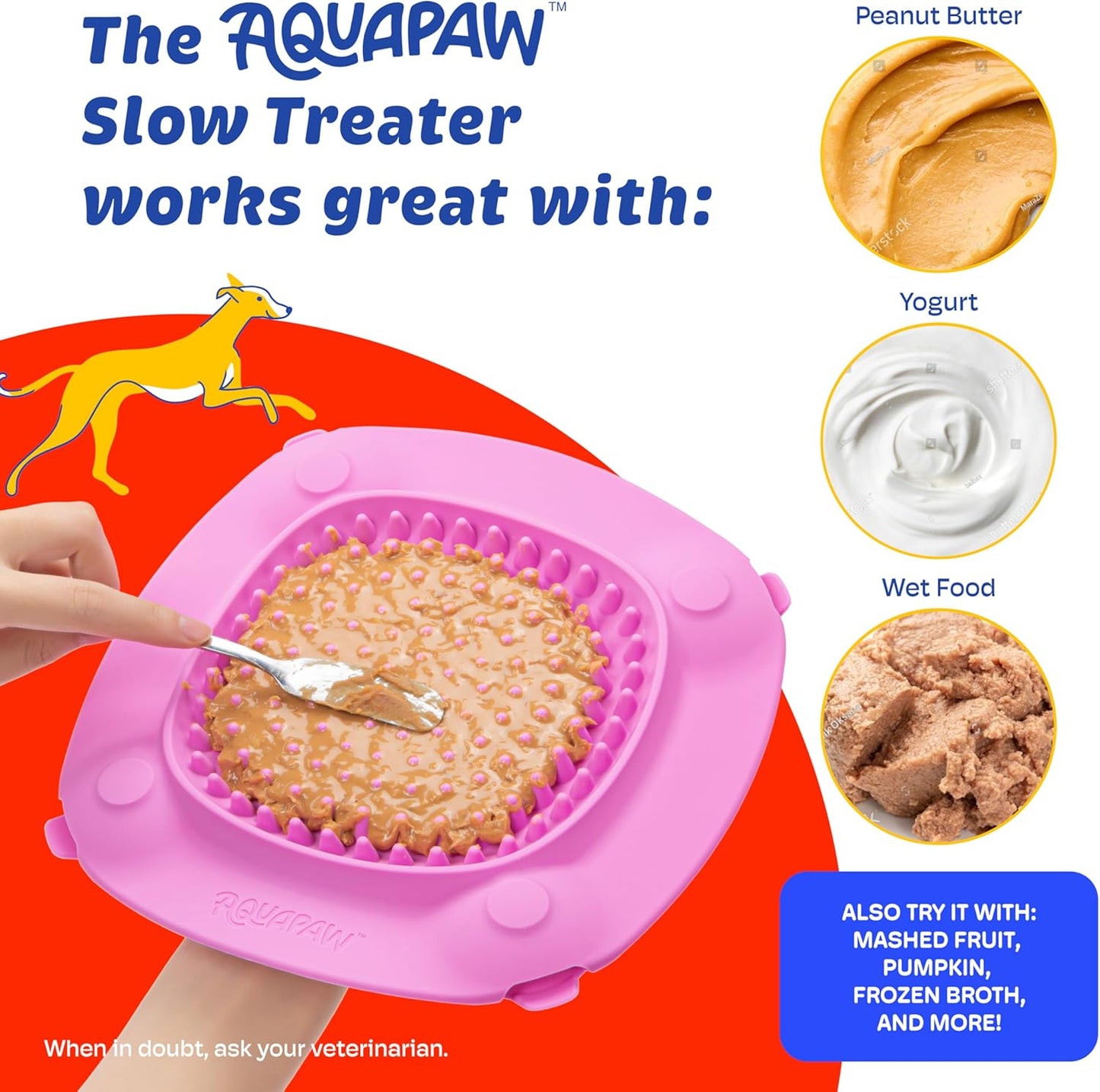 Aquapaw Lick Mat for Dogs 2-Pack, Suction Cup Dog Slow Feeder Pad & Licking Mat for Peanut Butter Treats – Calming Dog Bathing Aid, Stress Relief & Mental Stimulation for All Breeds - Pink