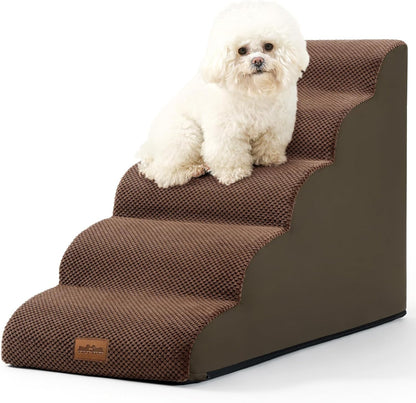 COZY KISS Extra Wide Dog Stairs with Tunnel, Foam Detachable Large Dog Step for Small Pet, Puppy or Cats, Medium Pet Ramp for High Bed, Couch, Sofa or Car, 19.7x33x22.4 inch, 5 Step, Beige