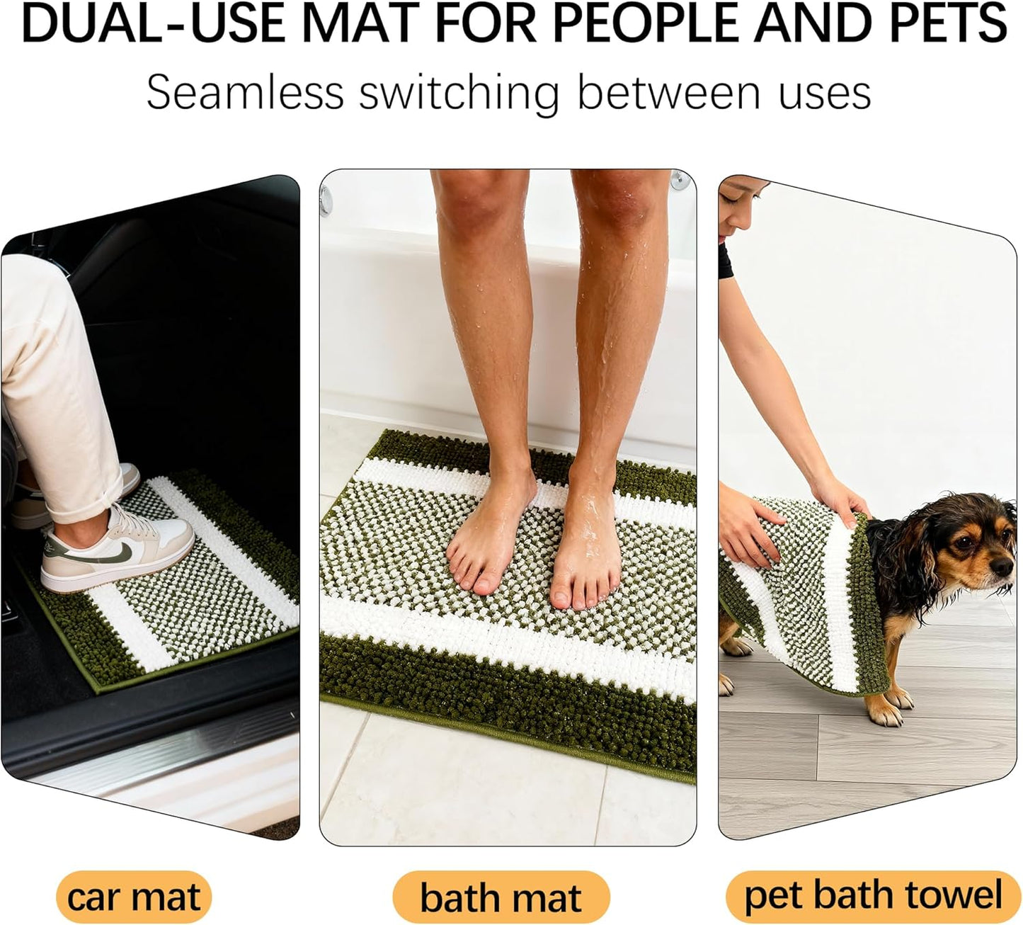 Dog Door Mat for Muddy Paws - Absorbent Quick-Dry Non-Slip Washable Chenille Pet Rug, Indoor Entryway Mat for Front Door & Crate (Brown, 24" L*16" W)