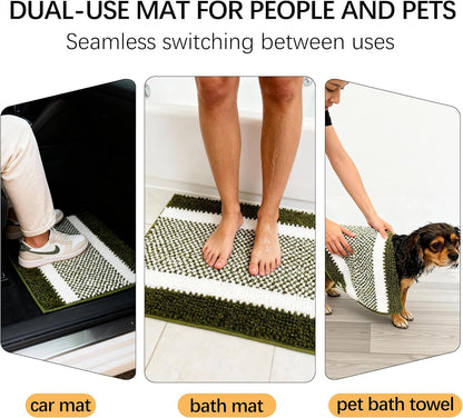 Dog Door Mat for Muddy Paws - Absorbent Quick-Dry Non-Slip Washable Chenille Pet Rug, Indoor Entryway Mat for Front Door & Crate (Brown, 24" L*16" W)