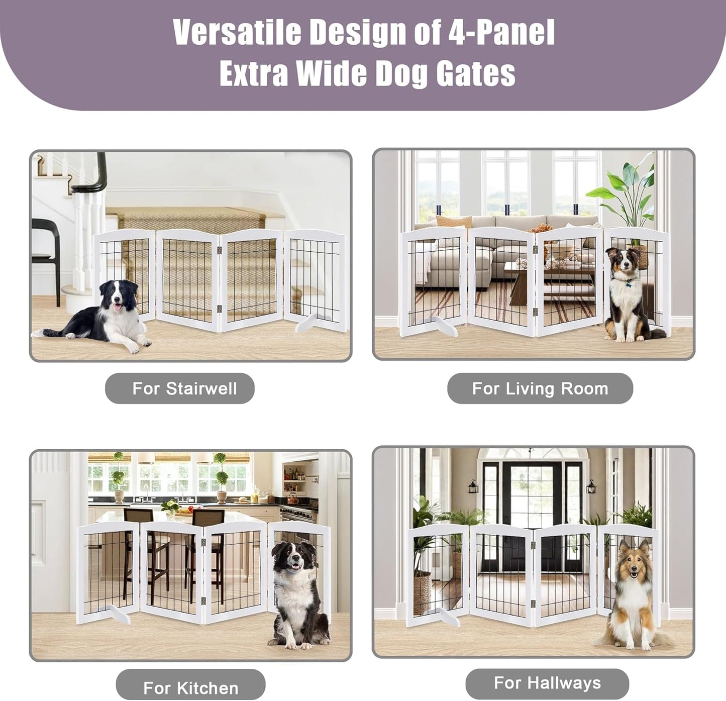 LZRS 2-Panel Freestanding Foldable Wood Dog Gate – Solid Wood & Steel Wire, Chew-Resistant Pet Barrier for Indoor Use, Ideal for Small to Medium Dogs, White