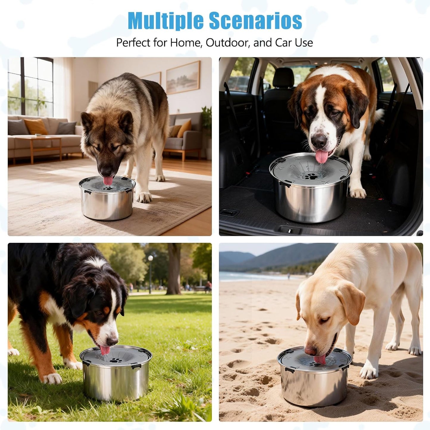SCHITEC No Spill Dog Water Bowl for Large Dogs, 5.6L / 1.5 Gallon Stainless Steel Splash-Proof Slow Drinking Pet Dish with Floating Disk & Non-Slip Base, Mess-Free Design for Home or Travel-Light Gray