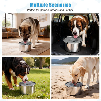 SCHITEC No Spill Dog Water Bowl for Large Dogs, 5.6L / 1.5 Gallon Stainless Steel Splash-Proof Slow Drinking Pet Dish with Floating Disk & Non-Slip Base, Mess-Free Design for Home or Travel-Light Gray