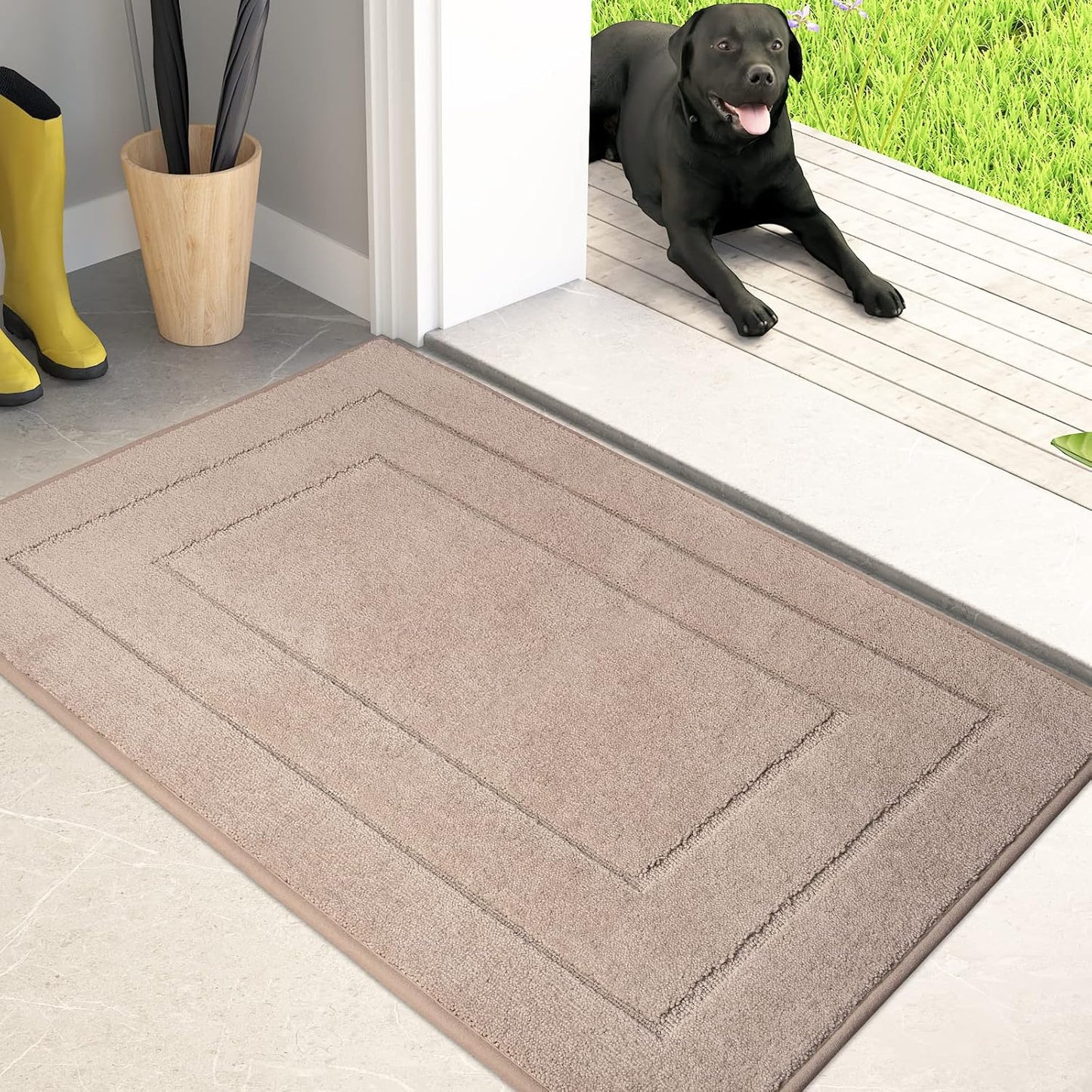 PURRUGS Dirt Trapping Door Mat 32" x 47", Non-Slip/Skid Machine Washable Entryway Rug, Dog Doormat, Super Absorbent Welcome Mat for Muddy Wet Shoes and Paws, Grayish Brown