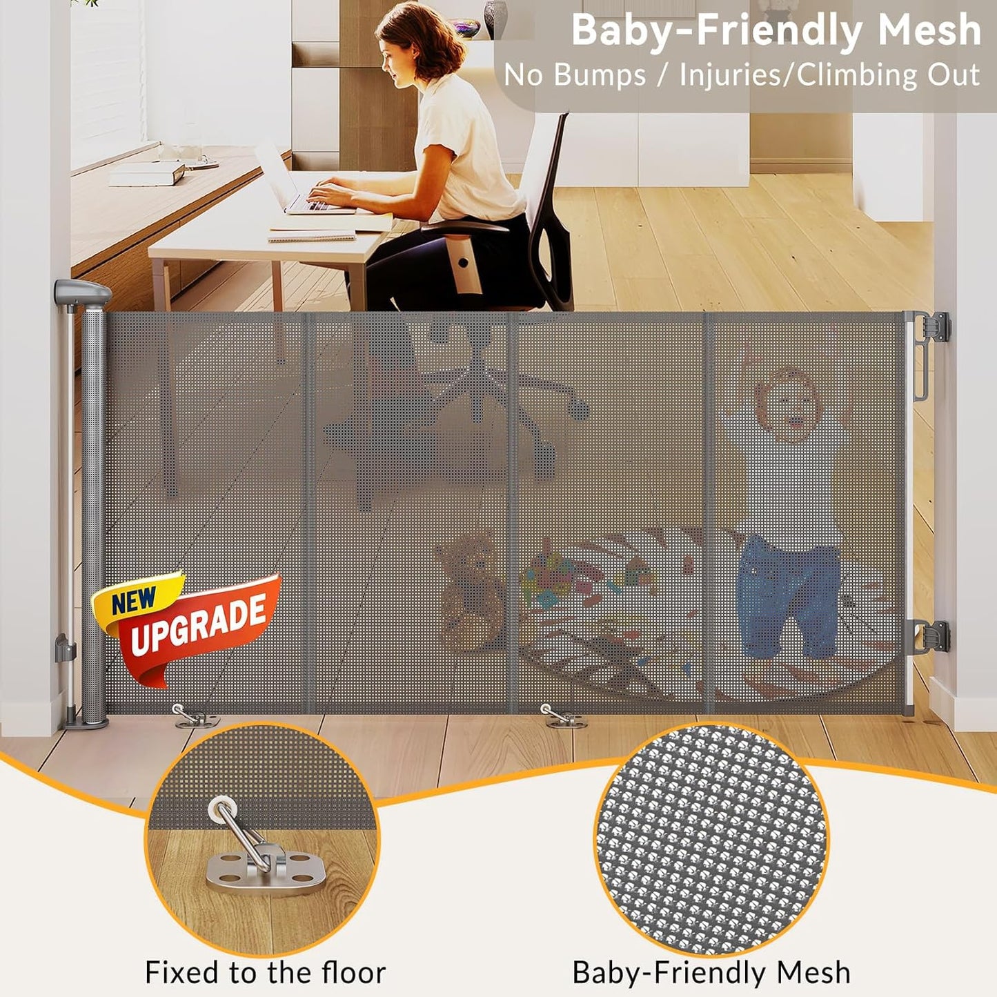 Uamector 138-Inch Extra Wide Retractable Baby Gate & Dog Gate, Reinforced Mesh Safety Gate Adjustable for Large Openings - Stairs, Doorways, Hallways - Indoor/Outdoor Use
