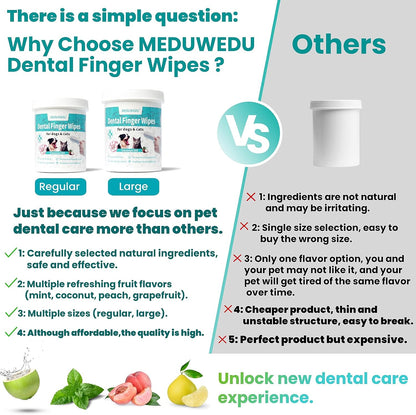 MEDUWEDU Dental Care Finger Wipes 60 Counts,Teeth Cleaning Finger Wipes for Dogs & Cats,Reduces Plaque & Supports Oral Freshness, Coconut Scent