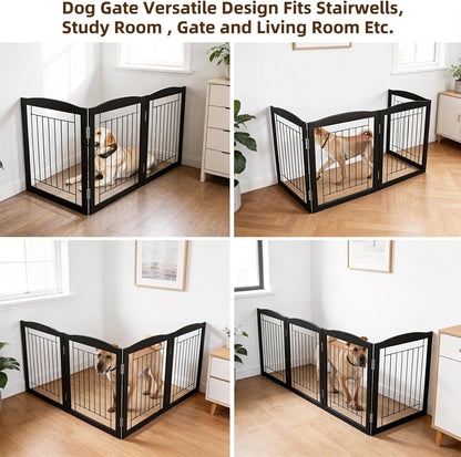 ZJSF Freestanding Foldable Dog Gate for House Extra Wide Wooden White Indoor Puppy Gate Stairs Doorways Pet Gate Tall Dog Fence 3 Panels Fence