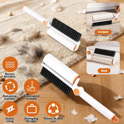 3-in-1 Pet Hair Remover Tool: Soft Dust Brush, Lint Roller for Clothes & Bench Brush with 180° Adjustable Handle, Pet Hair Removal for Dog/Cat Hair on Clothes, Bed, Sofa (2-pack lint roller, One Size)