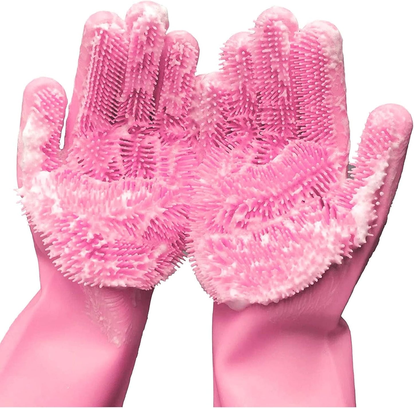 Silicone Dishwashing Gloves with Scrubber Bristles, Food-Grade Cleaning Mitts for Kitchen Dishes, Pet Grooming & Car Wash