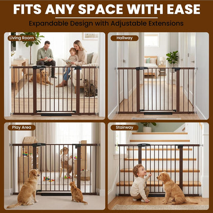 Mumeasy Baby Gate Extra Wide, 29.7-51'' Pressure Mounted Dog Gate with Walk Thru Door, Auto Close Pet Gate for House, Stairs, Doorways,Black