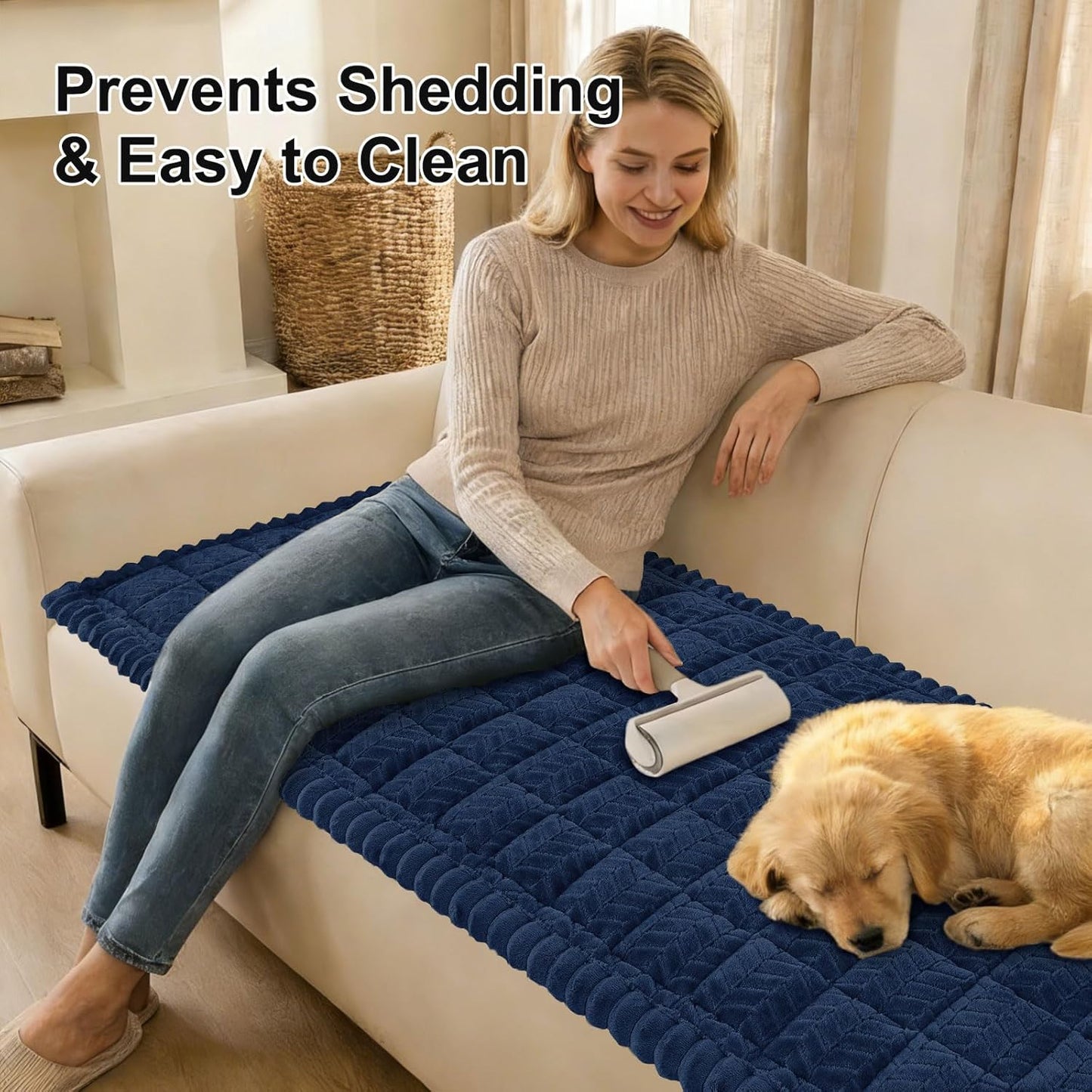 Smiry Non Slip Couch Covers for Dogs, Fuzzy Pet Couch Covers for 2-3 Cushion Sofa Pet Friendly, Soft Sofa Slipcovers Cushion Furniture Protector Washable (Beige, 27.6" x 59")