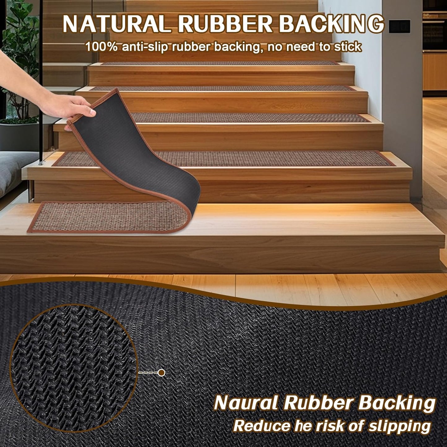 Stair Treads Non Slip, Rubber Backing Stair Treads for Wooden Steps, 15 PCS Thicken Linen Carpet Stair Runners Indoor for Kids Elders and Pets, No Residue Stair Carpet Treads, 8"x30", Beige