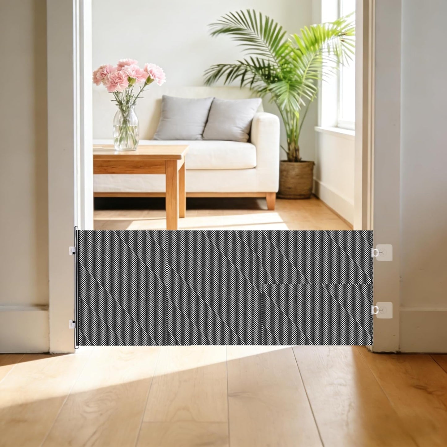 17" Step Over Retractable Dog Gate, No-Drill Pet Barrier for Doorways & Stairs, Easy Human Access & Pet Containment, Adjustable Small Dog Gate for Indoor Use