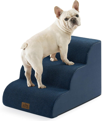 COZY KISS Dog Stairs for Small Dogs 15.7" H, Curved Dog Step for Puppy, Older Cat, Medium Pet Ramp for Sofa, Couch or Chair, Ladder with High Density Foam, 3 Step, 15.7x22.4x15.7 inch, Beige