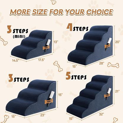 Romrol Dog Stairs Ramp for High Beds Couches, High Density Foam Pet Steps with Durable Non-Slip Waterproof Fabric Cover, Dog Stairs for Small Dogs or Cats or Pets, 5-Step, 22 Inch, Grey
