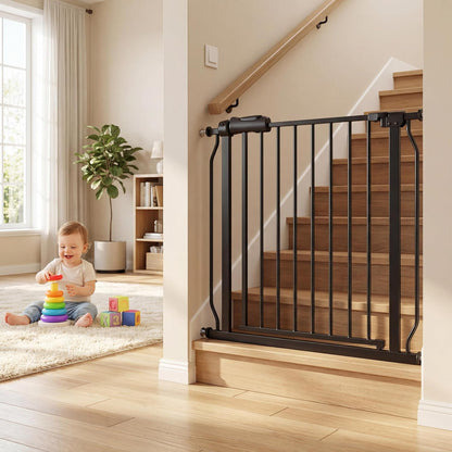 Extra Wide Baby Gate Tension Indoor Safety Gates Black Metal Large Pressure Mounted Pet Gate Walk Through Long Safety Dog Gate for The House Doorways Stairs (62.2"-66.93"/158-170CM, Black)