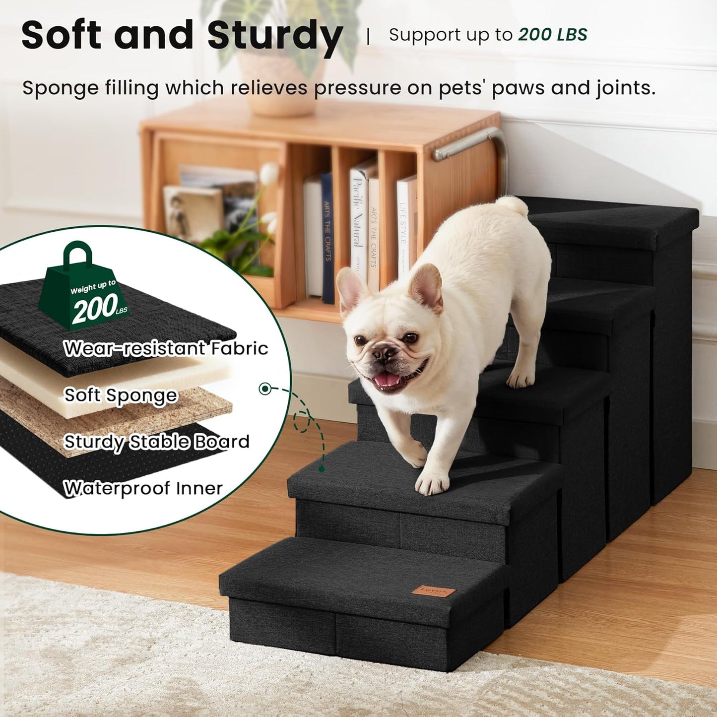 Love's cabin Dog Stairs with Storage 13" H, Foldable Pet Stairs for Small Medium or Large Dogs, Cat Puppy Steps Ramp with Zip up to 150 lbs, Solid Grey, 2 Steps
