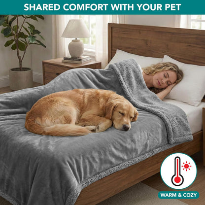 PetAmi Waterproof Dog Blanket for Couch, Large 60x40, Pee Proof Sherpa Fleece Reversible Pet Throw, Furniture Protector for Bed Sofa Kennel, Soft Washable Cover for Medium Dogs Cats, Grey Sherpa