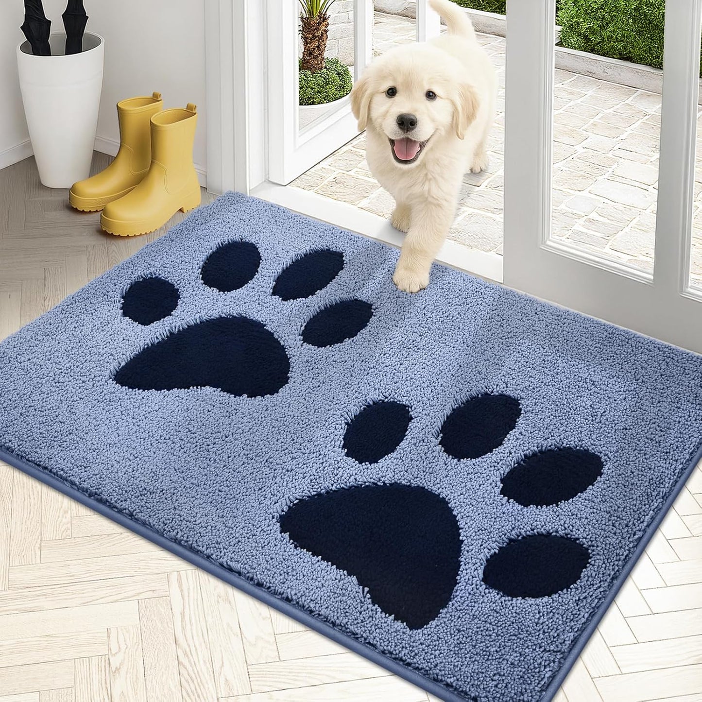 PURRUGS Dirt Trapping Door Mat 20" x 31.5", Non-Skid/Slip Machine Washable Microfiber Entryway Rug, Dog Doormat, Super Absorbent Welcome Mat for Muddy Wet Shoes and Paws, Grey