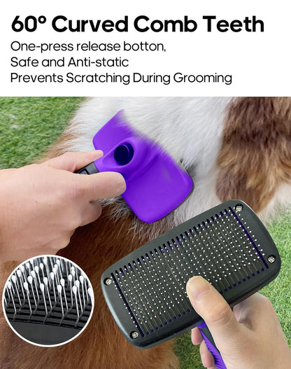 Self Cleaning Shedding Brush - Skin Friendly Grooming Tool for Dogs, Cats, and Puppies, Deshedding and Hair Removal for Long and Short Haired Pets (Green)