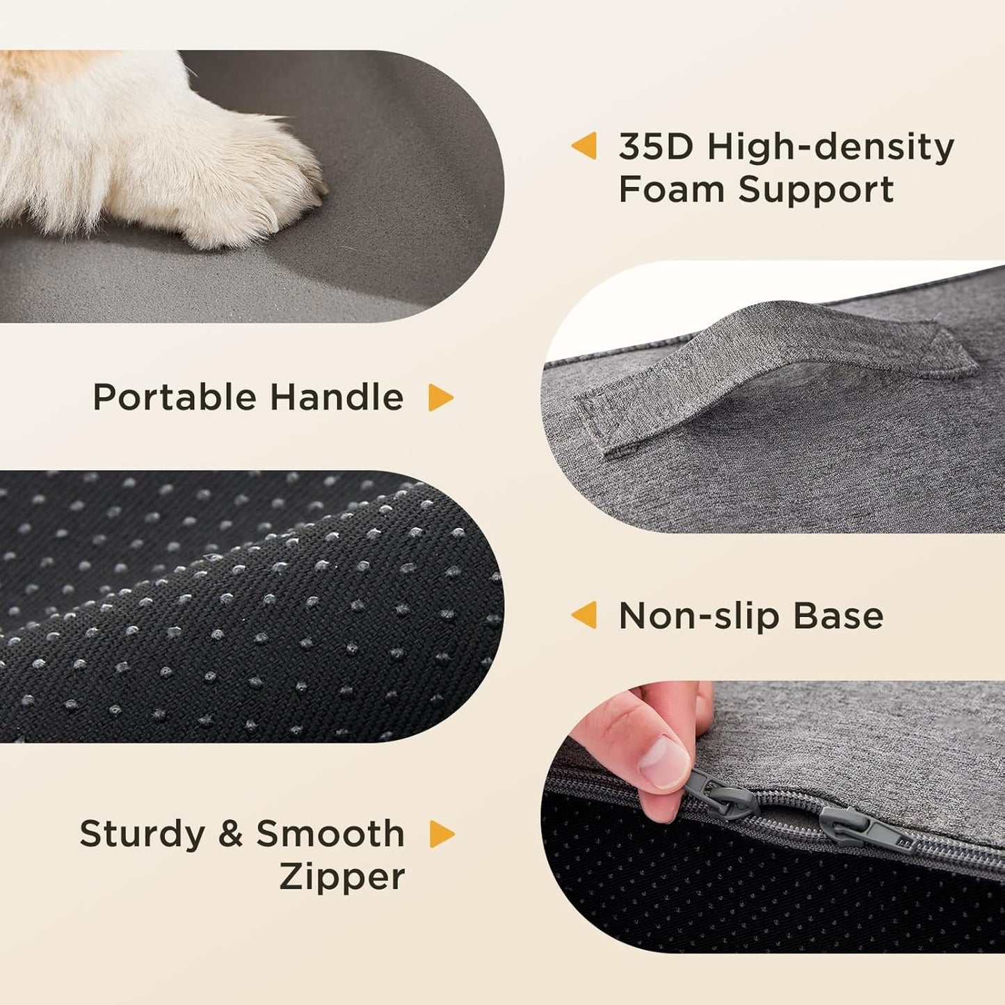 Joydeco Dog Stairs for Bed 17.1" H, 3-Step Pet Steps for Small Dogs and Cats, Dog Steps for High Bed, Non-Slip Balanced Ramp Indoor Pet Stairs, Beige