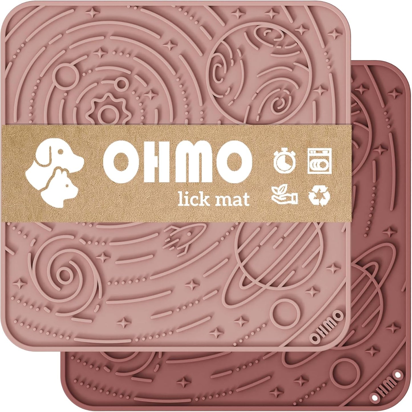 OHMO Lick Mat for Dogs and Cats(Small, Camo&Light Green, 2pcs) Enrichment Accessories Toy Space Star Easy Clean Pet Slow Feeder/Suction Cups, Licking Pad for Anxiety Relief and Boredom Reduction