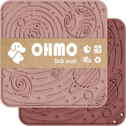 OHMO Lick Mat for Dogs and Cats(Small, Camo&Light Green, 2pcs) Enrichment Accessories Toy Space Star Easy Clean Pet Slow Feeder/Suction Cups, Licking Pad for Anxiety Relief and Boredom Reduction