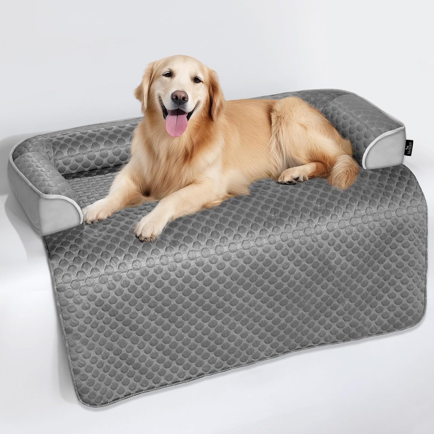 Calming Large Dog Bed for Couch, 41 x 37 inch Removable Couch Cover for Dogs Washable, Non-Slip Fluffy Plush Dog Sofa Mat for Furniture Protector - Grey