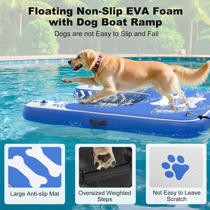 Inflatable Dog Boat Ramp for Dogs Up to 240 lbs, Inflatable Dock Floating Platform with Anti-Slip EVA Foam Safe & Easy Water Access, Dog Ramp for Boat, Pools, Lakes, Boats, Docks, Green