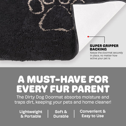 Dog Gone Smart Dirty Dog Doormat - Fast Drying Rug with Super Gripper Backing for Clean Floors - Super Absorbent and Machine Washable Mat for Muddy Paws - Grey