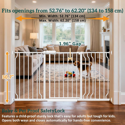 Extra Wide Baby Gates for Doorways 71.65"-85.82" Extra Wide Baby Gate Dog gate Pressure Mounted No Drilling with Walk-Through, Auto-Close & Dual-Direction Swing for Large Wide Opening Black