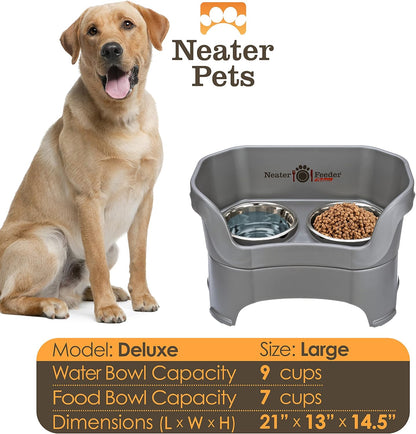 Neater Pet Brands Neater Feeder Deluxe Mess Proof Dog Bowls Elevated for Large Dogs Over 40 lbs, Made in USA, No Spill Raised Dog Food Bowl Stand Feeding Station, Food and Water Bowl Set, Black