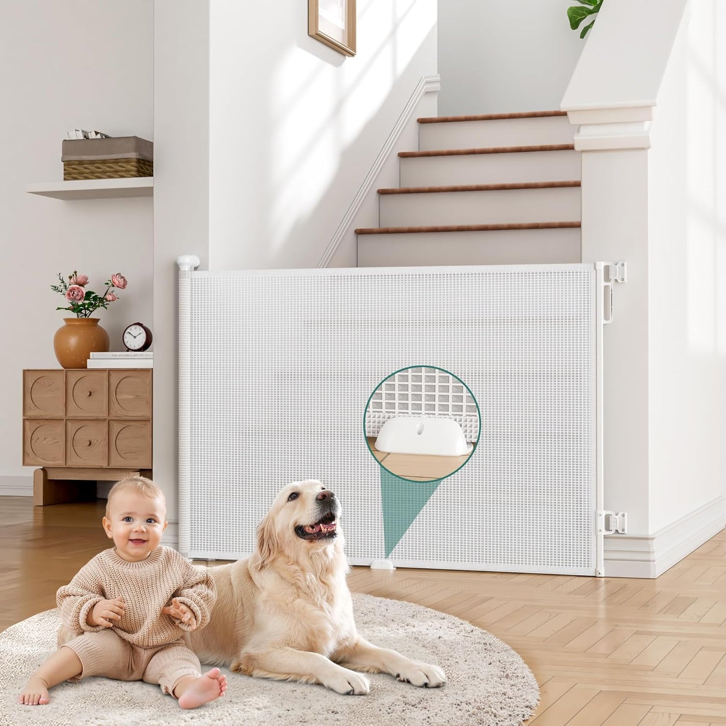 Babepai Retractable Baby Gates Extra Wide | 55" Wide x 34" Tall Dog Gates for Stairs | Indoor/Outdoor Use | Child Gates for Doorways, Deck, Porch, Hallways, Patio - Gray
