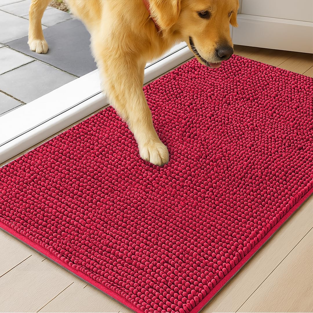 MudGuard Mat™ Dog Door Mat for Muddy Paws, Super Absorbent Microfiber, Non-Slip Indoor Mat, Quick Dry Chenille Mud Mat for Dogs & Entryway, Washable, Grey 19" x 30"