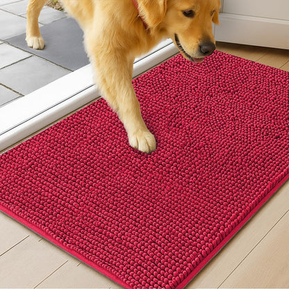 MudGuard Mat™ Dog Door Mat for Muddy Paws, Super Absorbent Microfiber, Non-Slip Indoor Mat, Quick Dry Chenille Mud Mat for Dogs & Entryway, Washable, Grey 19" x 30"
