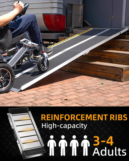 VNN Portable Wheelchair Ramp 4FT, Non-Slip Aluminum Ramps for Wheelchairs for Home, Handicap Wheelchair Ramps for Home Steps, Aluminum Loading Dock Plates, Doorways, Black