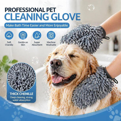 Super Absorbent Dog Dry Bath Gloves, Chenille Microfiber Pet Dirty Dogs Grooming Glove, Suitable for All Dog Breeds, For Wiping Wet Paws and Bodies, Machine Washable 2 Pack