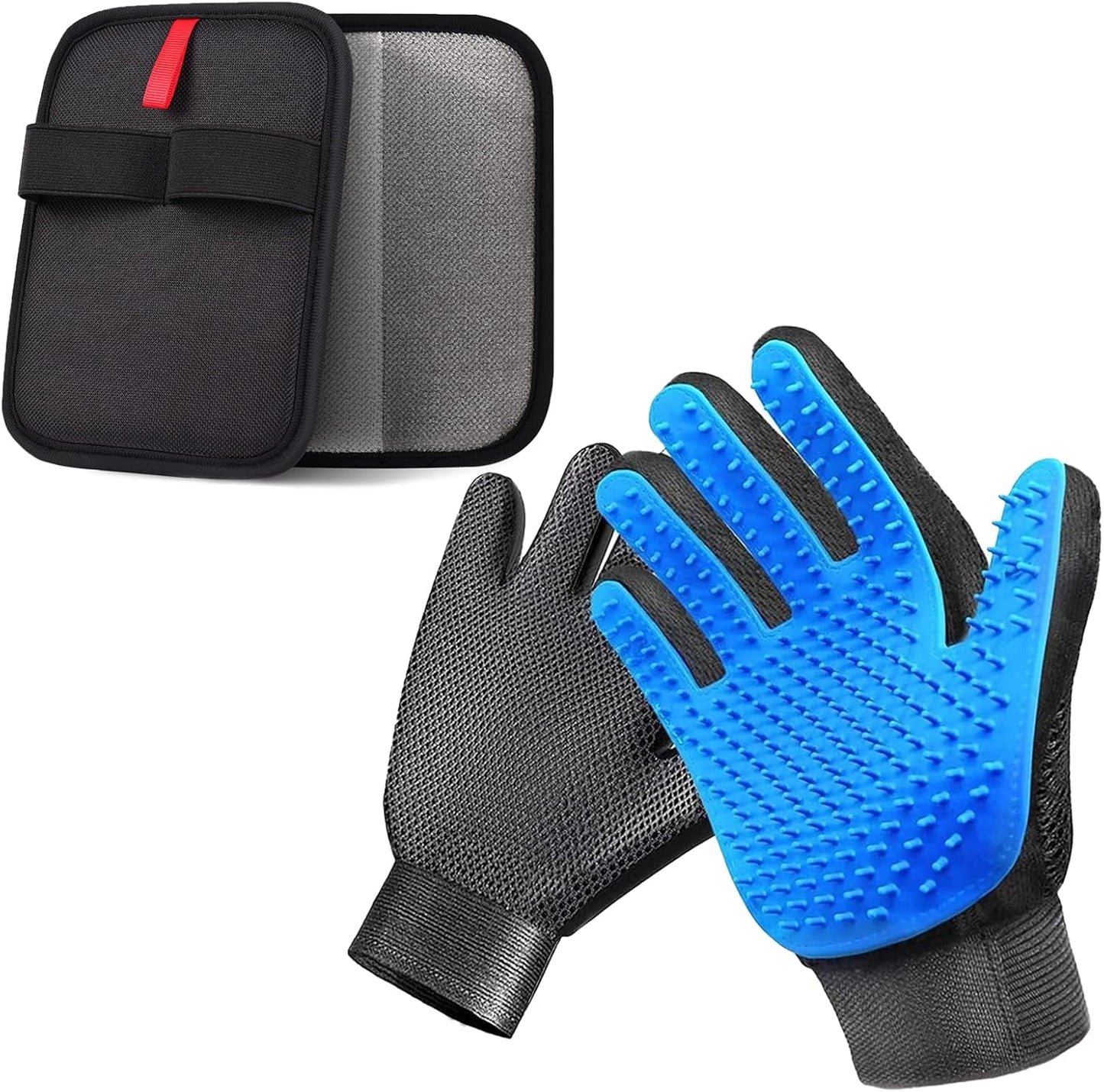 NVNAN Pet Hair Removal Glove for Dogs & Cats, 2-in-1 Deshedding Brush & Massage Mitt - Grooming Gloves for Shedding Control, Bathing and Washing, Safe for Short/Long Hair Pets 2-Pack (Blue)
