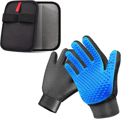 NVNAN Pet Hair Removal Glove for Dogs & Cats, 2-in-1 Deshedding Brush & Massage Mitt - Grooming Gloves for Shedding Control, Bathing and Washing, Safe for Short/Long Hair Pets 2-Pack (Blue)