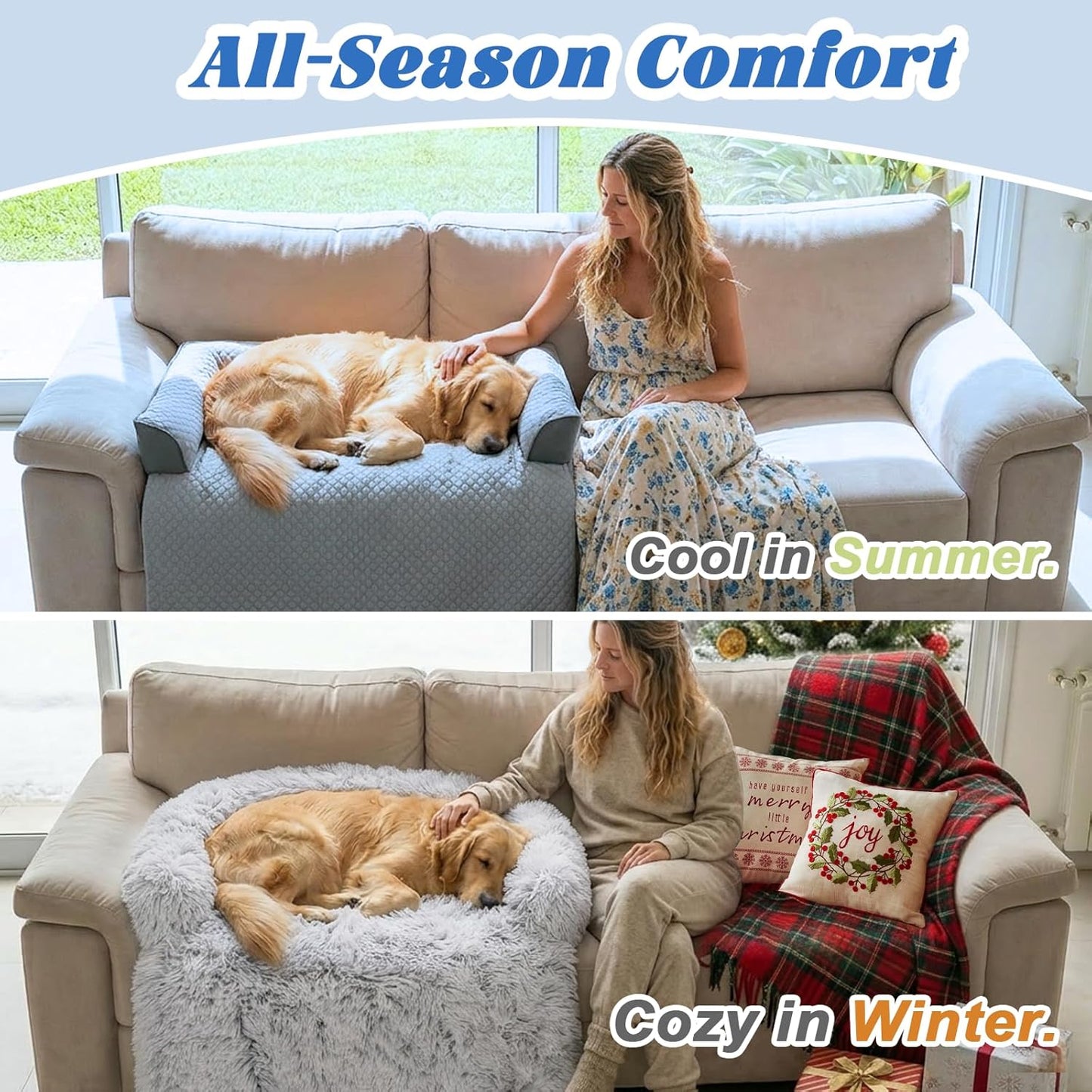 Calming Dog Bed Fluffy Plush Dog Mat for Furniture Protector with Removable Washable Cover for Large Medium Small Dogs and Cats (Large, Light Grey)