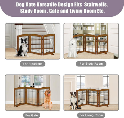LZRS 2-Panel Freestanding Foldable Wood Dog Gate – Solid Wood & Steel Wire, Chew-Resistant Pet Barrier for Indoor Use, Ideal for Small to Medium Dogs, White