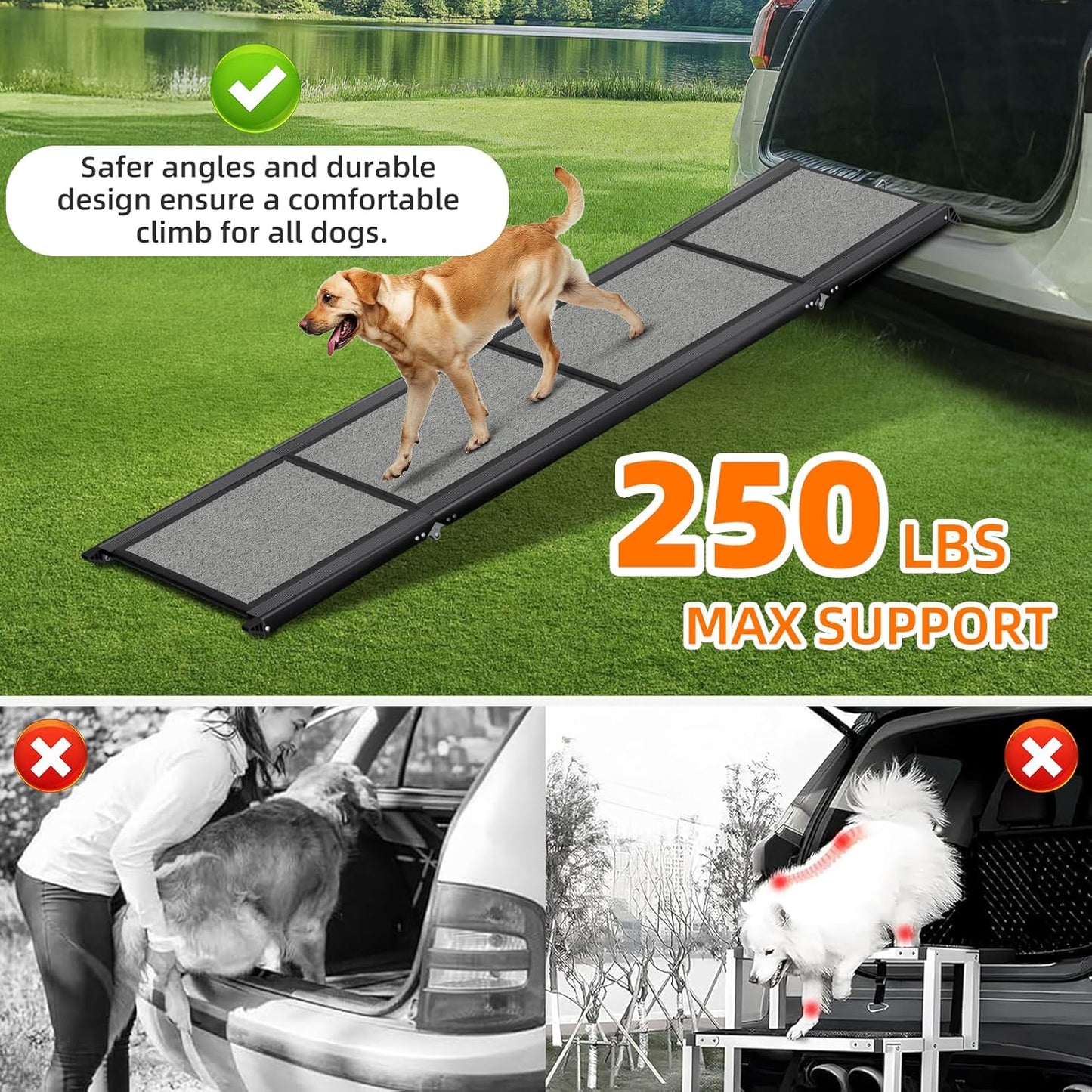 Dog Ramp for Car 71"x 20" Large DogFolding Pet Stair Ramp for Truck, SUV, with Non-Slip Surface, Up to 250LBS, Portable PetSteps